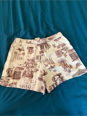 Abercrombie Cream Toile Print Elastic Waist Shorts